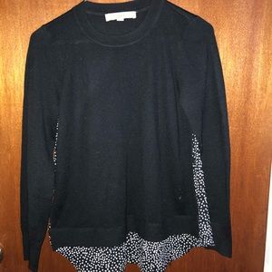 Loft Mixed Media Black Polka Dot Sweater Blouse